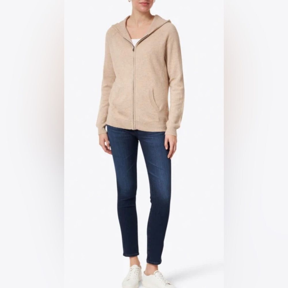 100% Cashmere Beige Cashmere Zip Up Hoodie - Picture 3 of 8